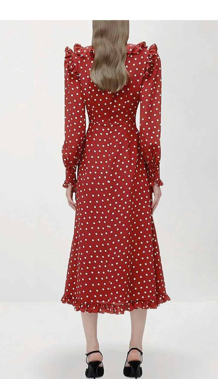 Vintage Polka Dot Women's Ruffles Party Dress