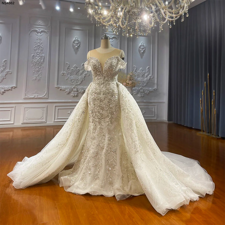 Romantic Off-Shoulder Bridal Dress With Removable Skirt