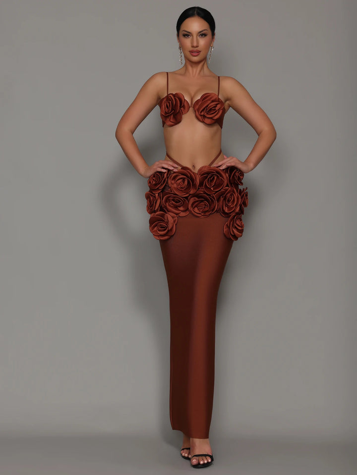 Floral Celebrity Style Two Piece Maxi Dress