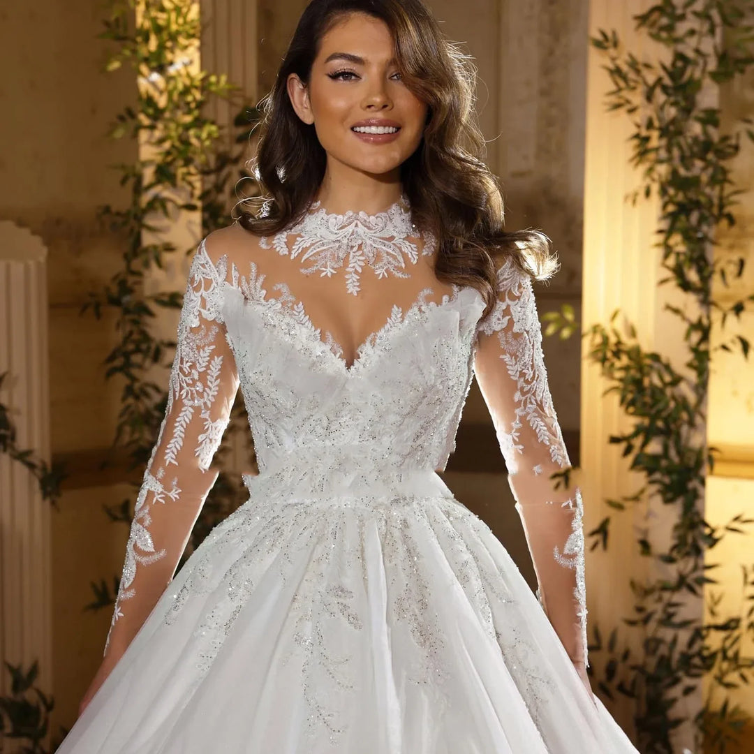 Stunning Beading O-Neck Wedding Dress