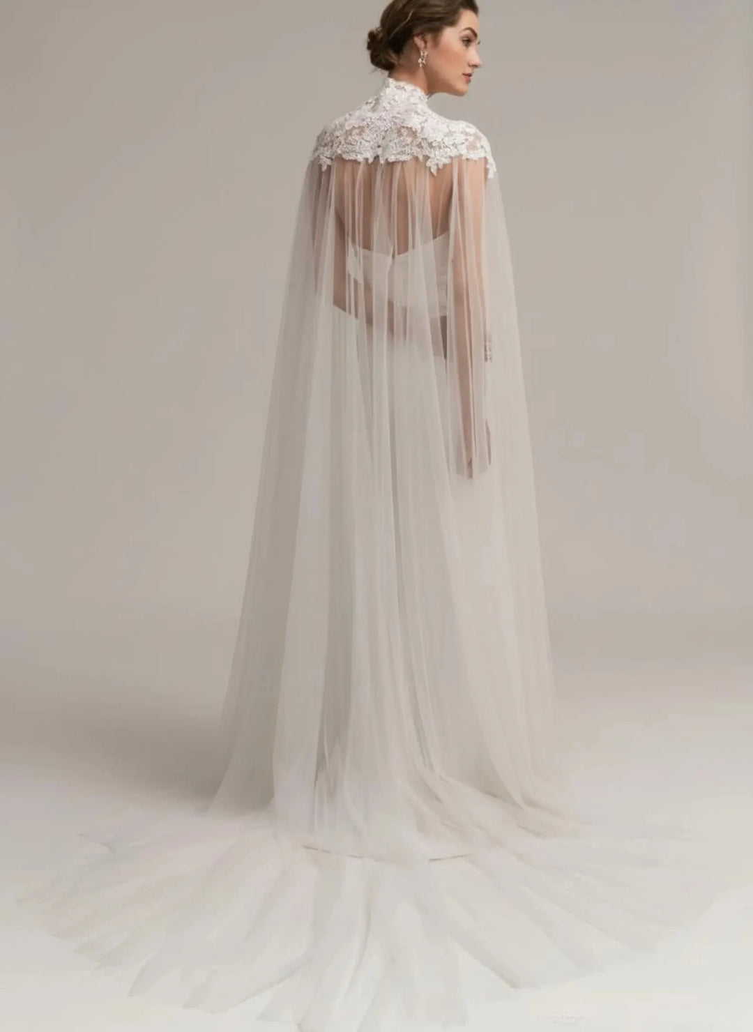 Formal Lace Tulle Long Bridal Cape