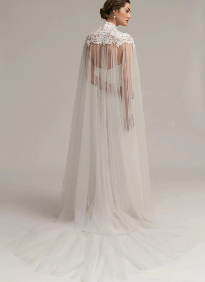 Formal Lace Tulle Long Bridal Cape