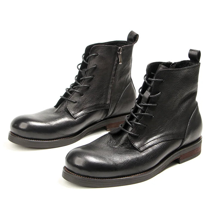 Round Cap Full Grain Leather Ankle Boots