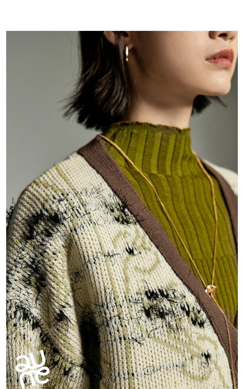 Contrasting Jacquard Cardigan