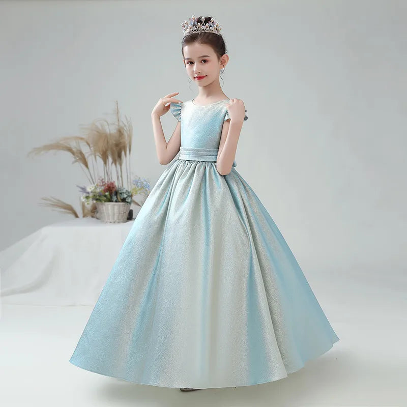 Glittery Sleek Satin Girl's Party Ball Gown