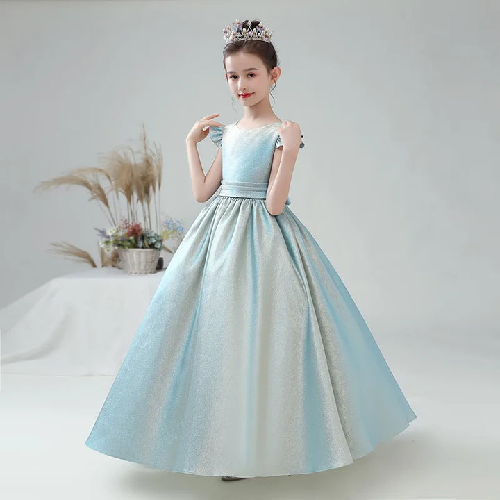 Glittery Sleek Satin Girl's Party Ball Gown