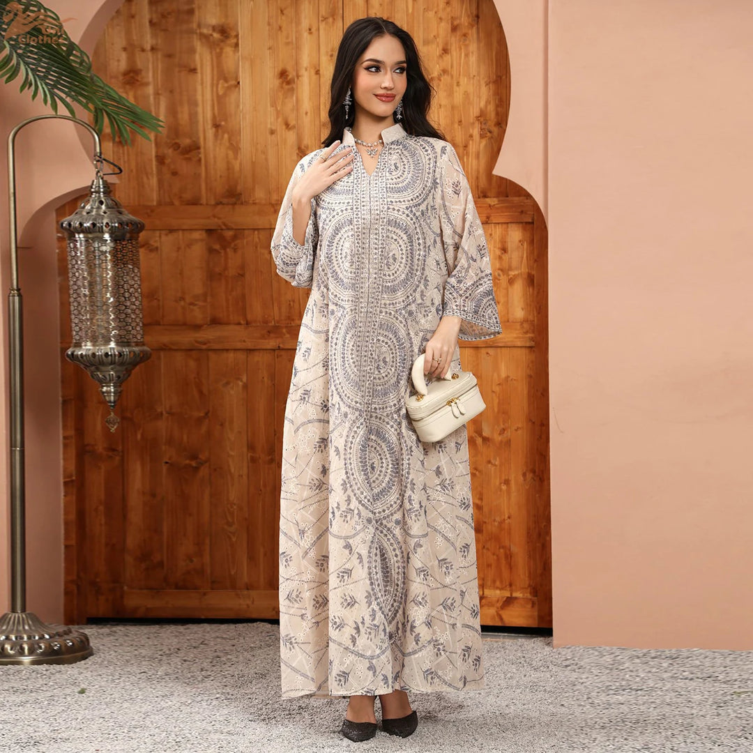 Aesthetic Floral Print Abaya Dress