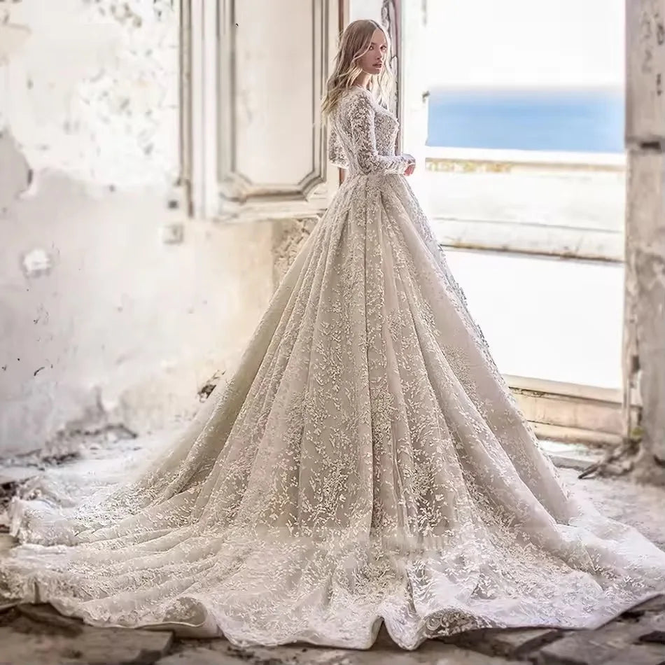 Regal Beaded Lace Appliqué Bridal Gown