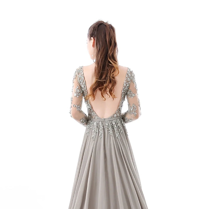 Backless Beaded Prom Gown