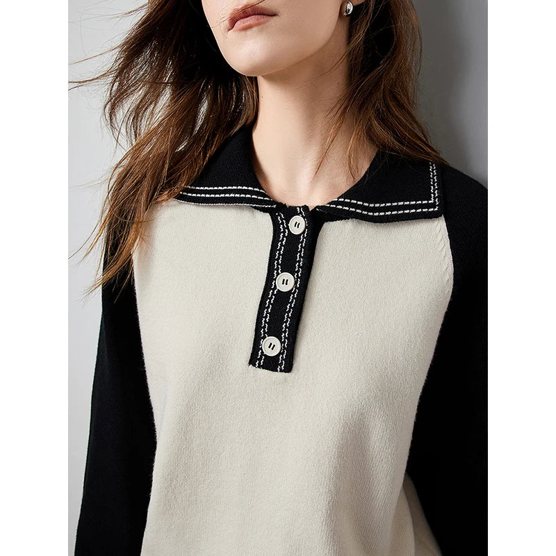 Contrast Polo Collar Pullover Sweater