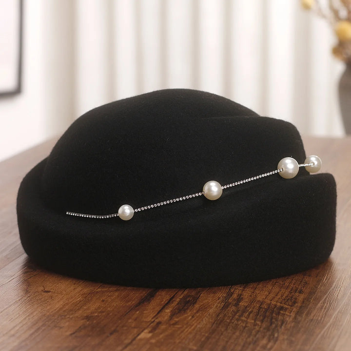 Elegant Wool & Pearl Beret Hat