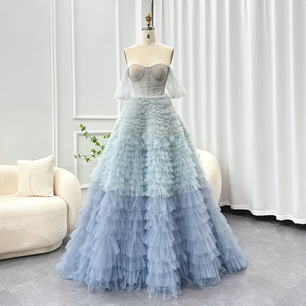 Tiered Tulle Backless Women's Ruffle Party Dress