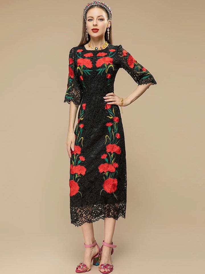 Flower Embroidery Women's Cocktail & Party Dress