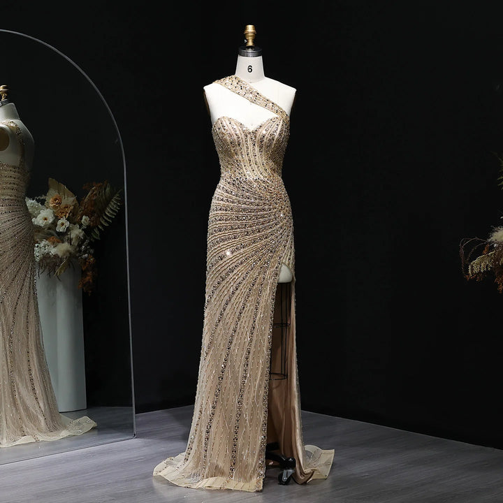 Luxury Beaded High Slit Arabian Evening Dress