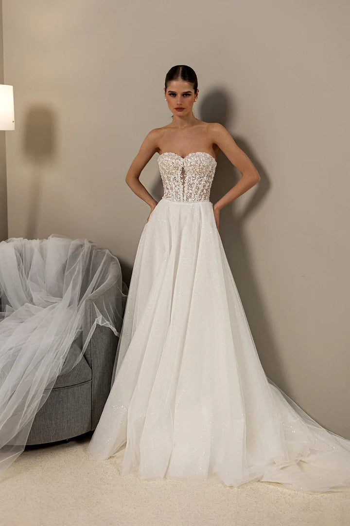 Sophisticated Sparkly Beaded Tulle Wedding Dress