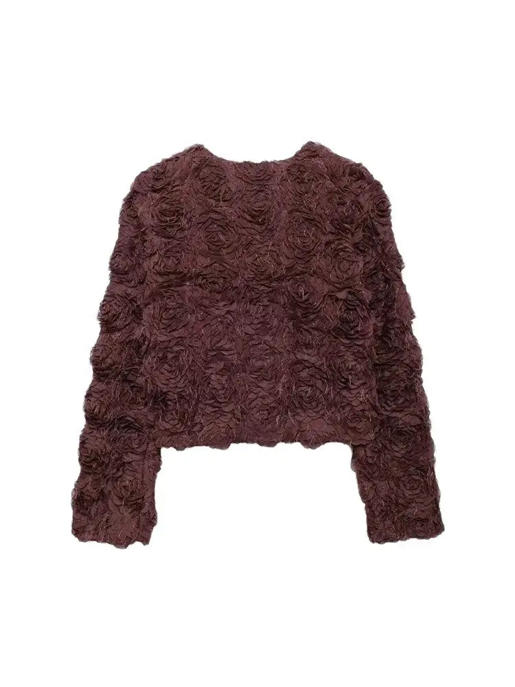 Stylish Textured Floral Cropped Jacket