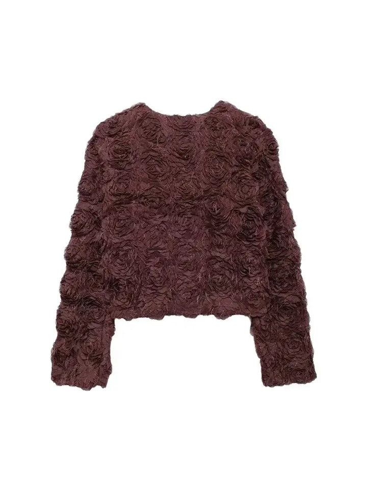 Stylish Textured Floral Cropped Jacket