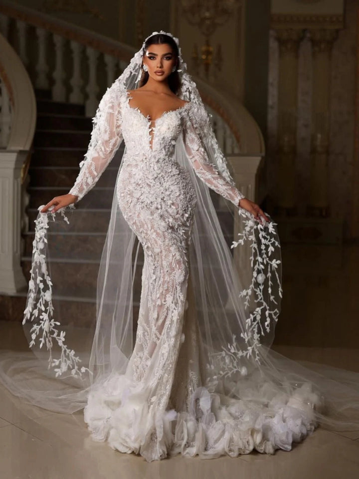 Luxury Appliques Floor-length Arabic Bridal Dress