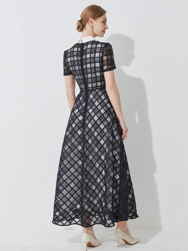 Lovely Checkered net-sheer Fitted Dress