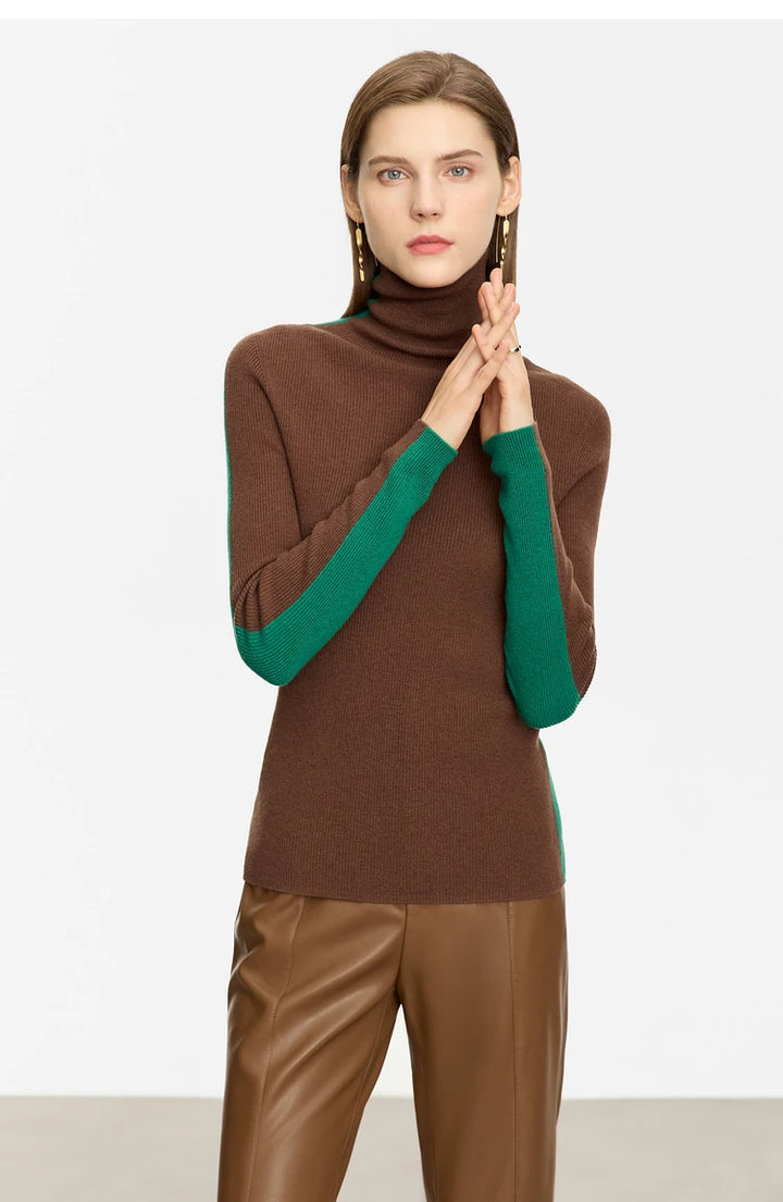 Double Sided Color Contrast Women's Turtleneck Sweater