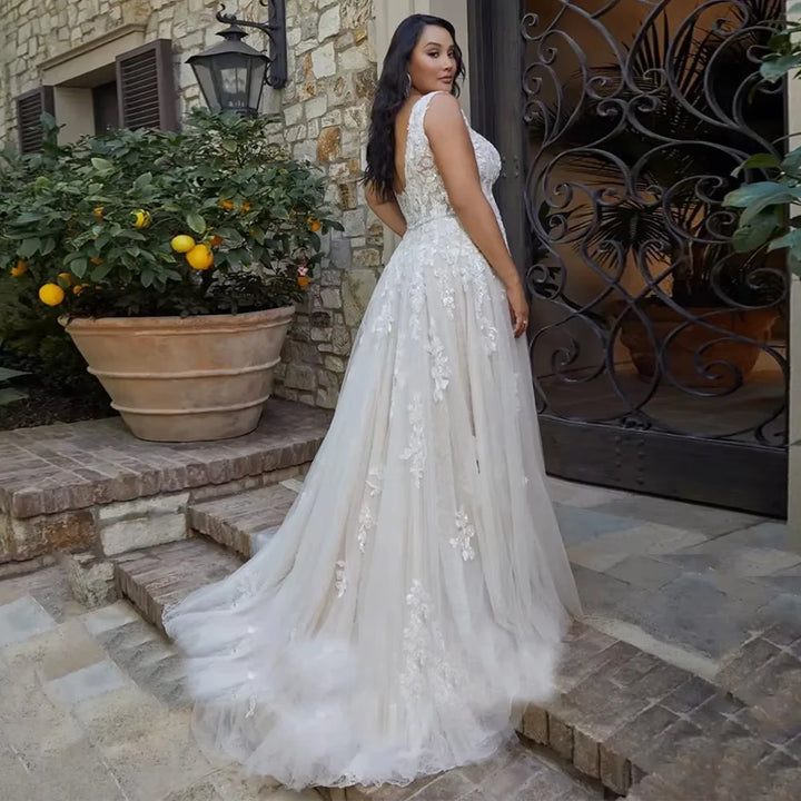 Soft Sparkling Lace Appliqué Wedding Dress