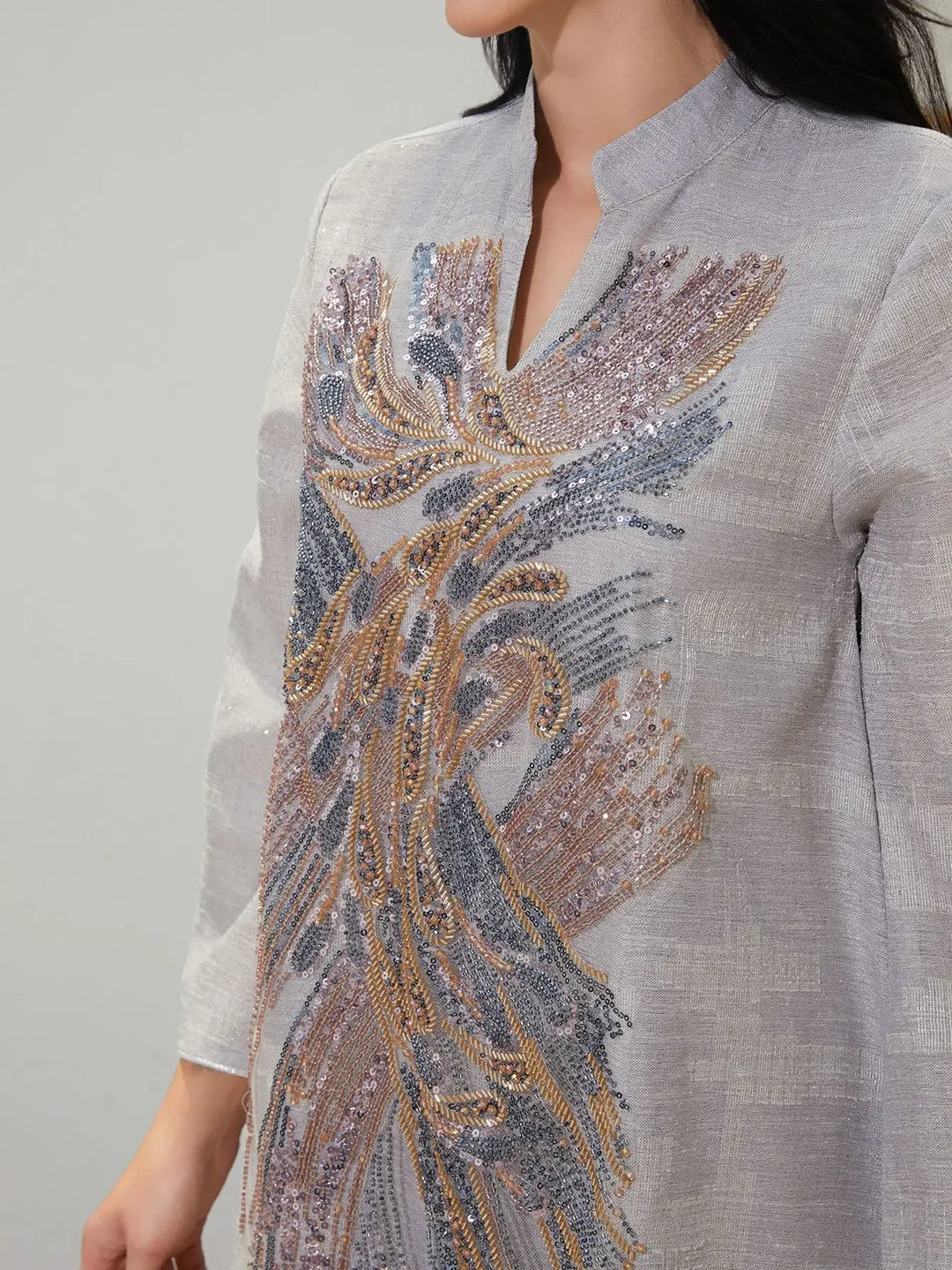 Elegant Net Beads Embroidered Abaya