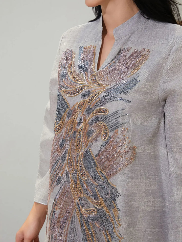 Elegant Net Beads Embroidered Abaya