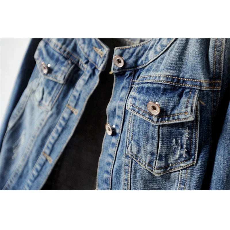 Casual Round Neck Short Denim Jacket
