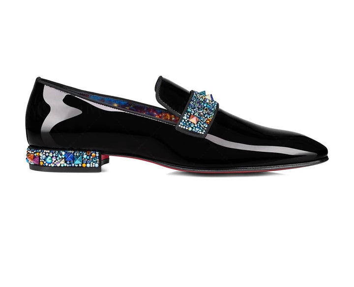 Flashy Rhinestone Band Patent Leather Loafers
