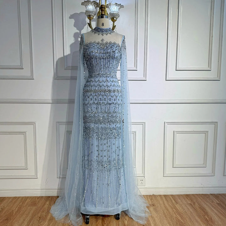 Wonderful Beaded Cape Sleeves Formal Occasion Gown