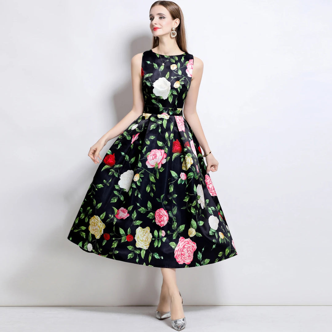 Stylish Floral Print Slim Tank Dress