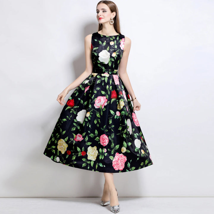 Stylish Floral Print Slim Tank Dress