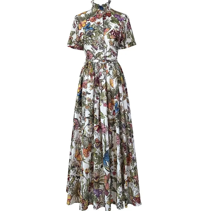 Butterfly Floral-Print Ruffled Dress