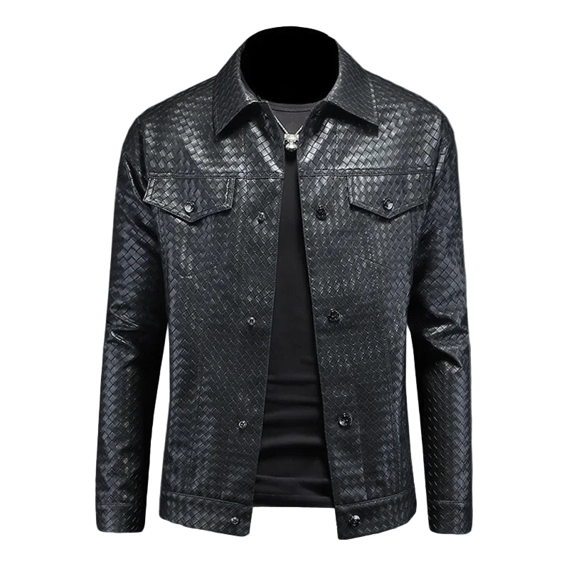 Black textured jacket on a gray background