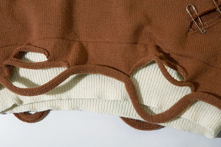 Vintage Pin Ripped Hole Women Jumper