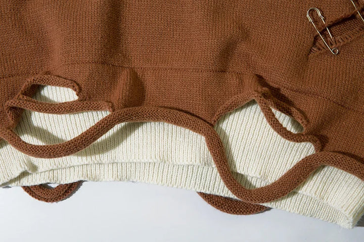 Vintage Pin Ripped Hole Women Jumper
