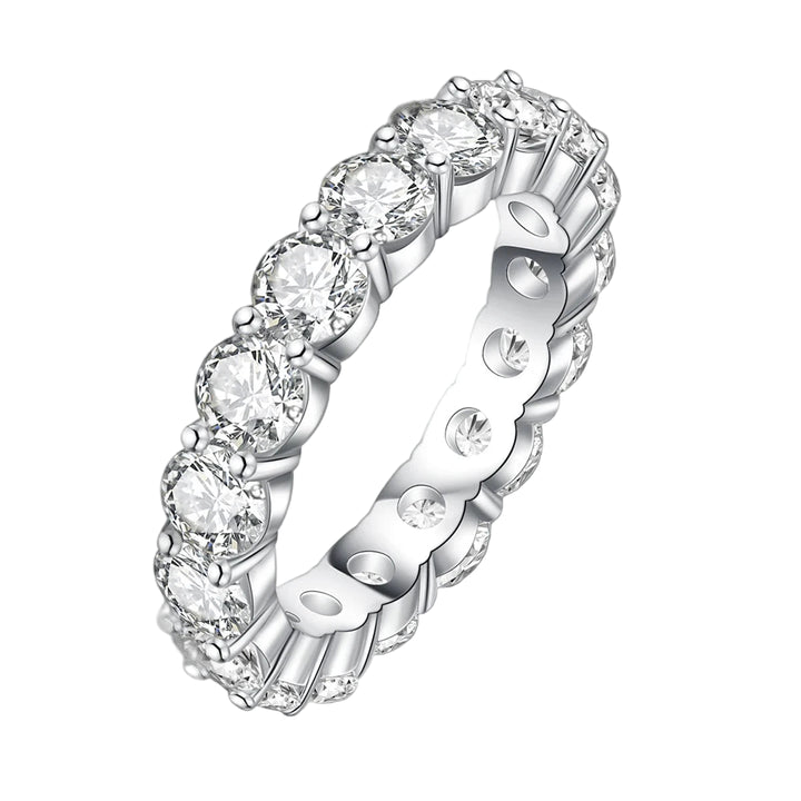 Silver ring with diamonds on a black background