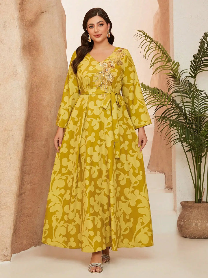 Modest Floral Belt Abaya Dress