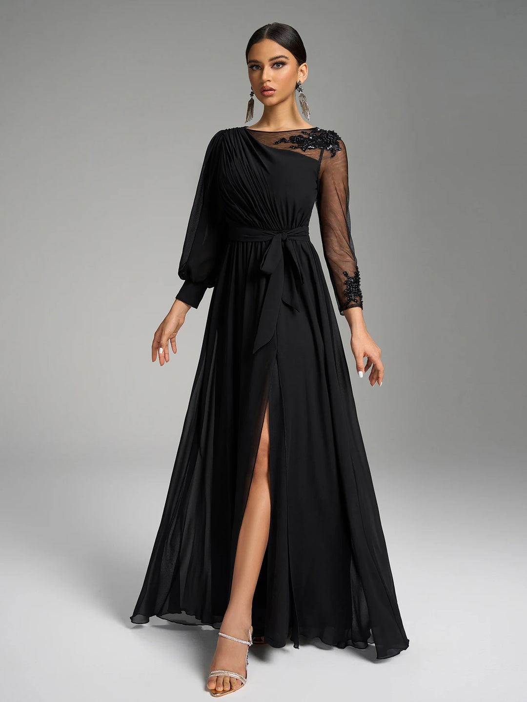 Asymmetrical Lantern Sleeves Evening Dress