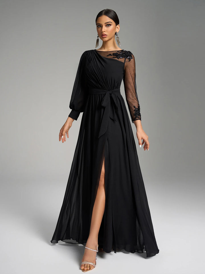 Asymmetrical Lantern Sleeves Evening Dress