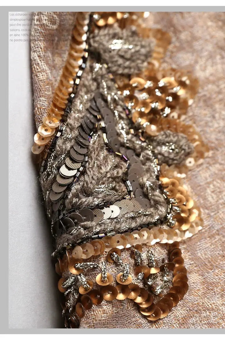 High-end Wool Beaded Pashmina Shawl
