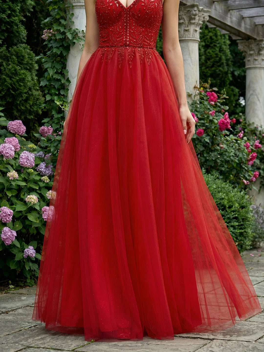 Sophisticated Beaded Tulle Evening Gown