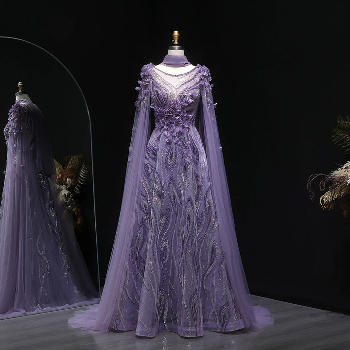 Sparkling 3D Flowers Arabic Formal Gown