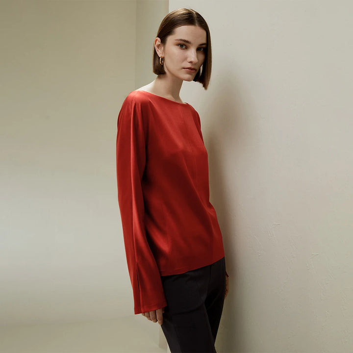 Refined Back Slit Silk Blouse