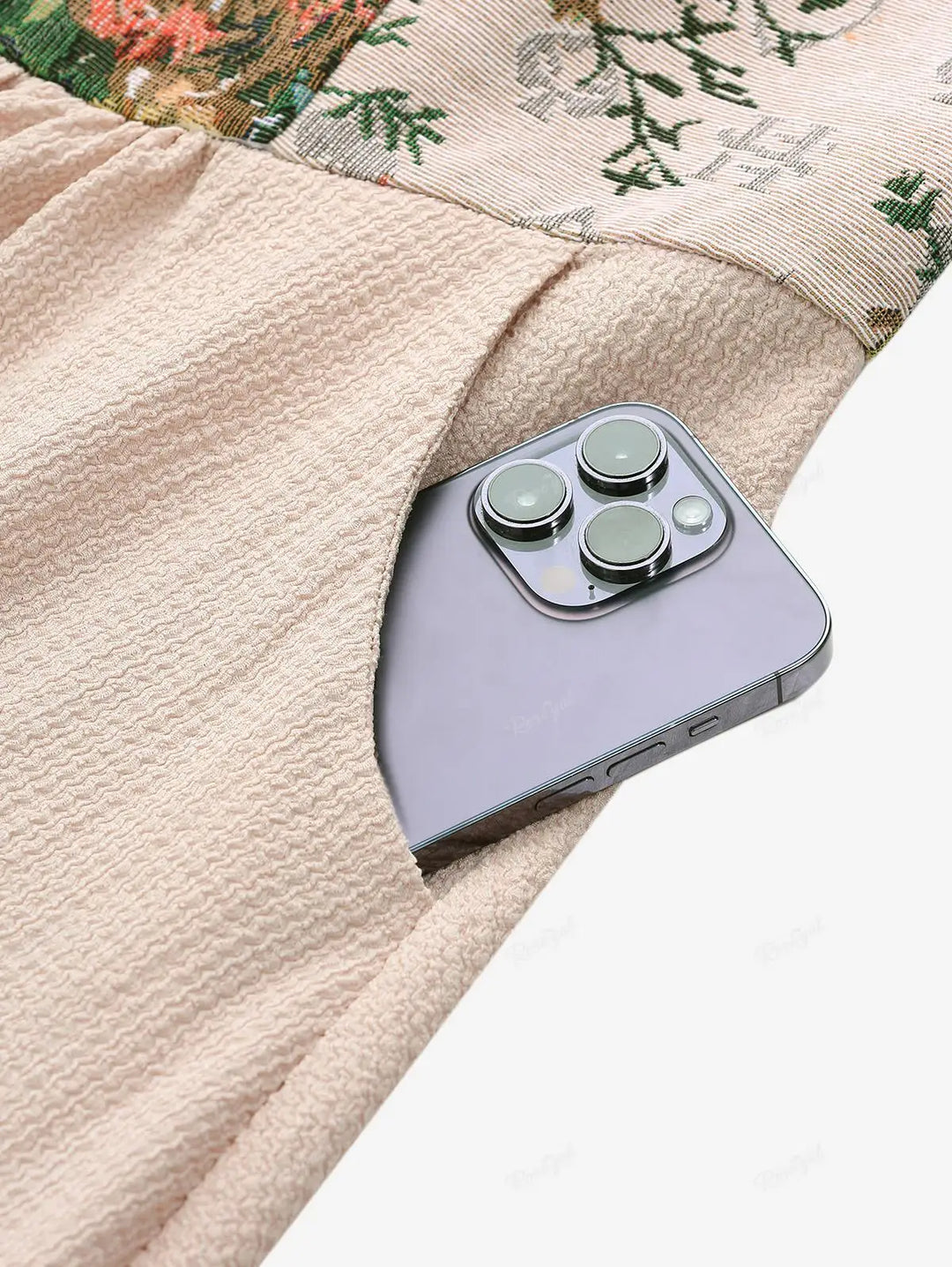 Embroidery Poet Sleeve Plisse Dress