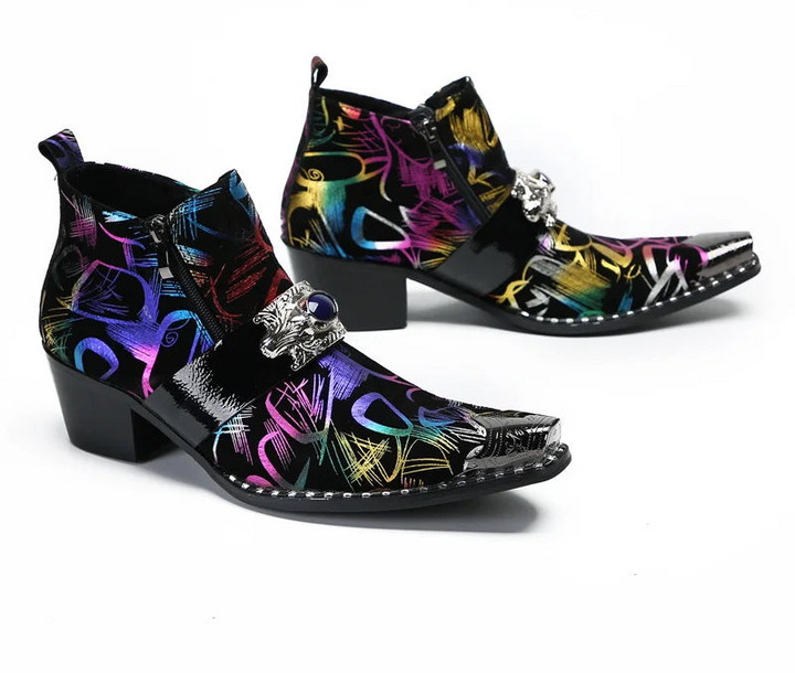 Trendy Pearl Graffiti Leather Boots