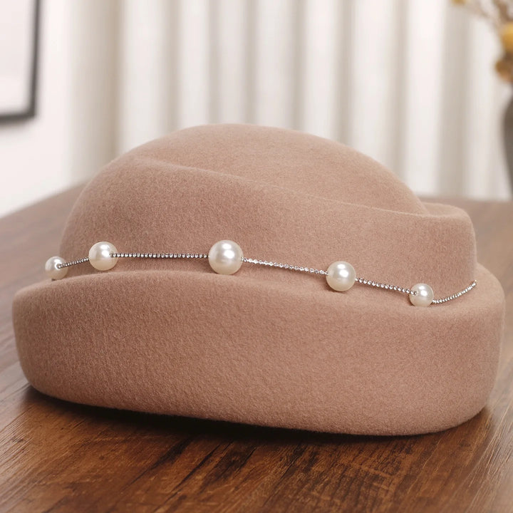Elegant Wool & Pearl Beret Hat