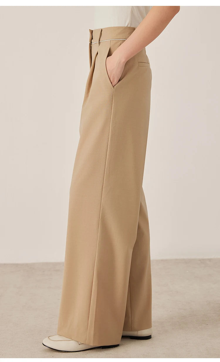 Classic Front Pleated Wool Blend Pants