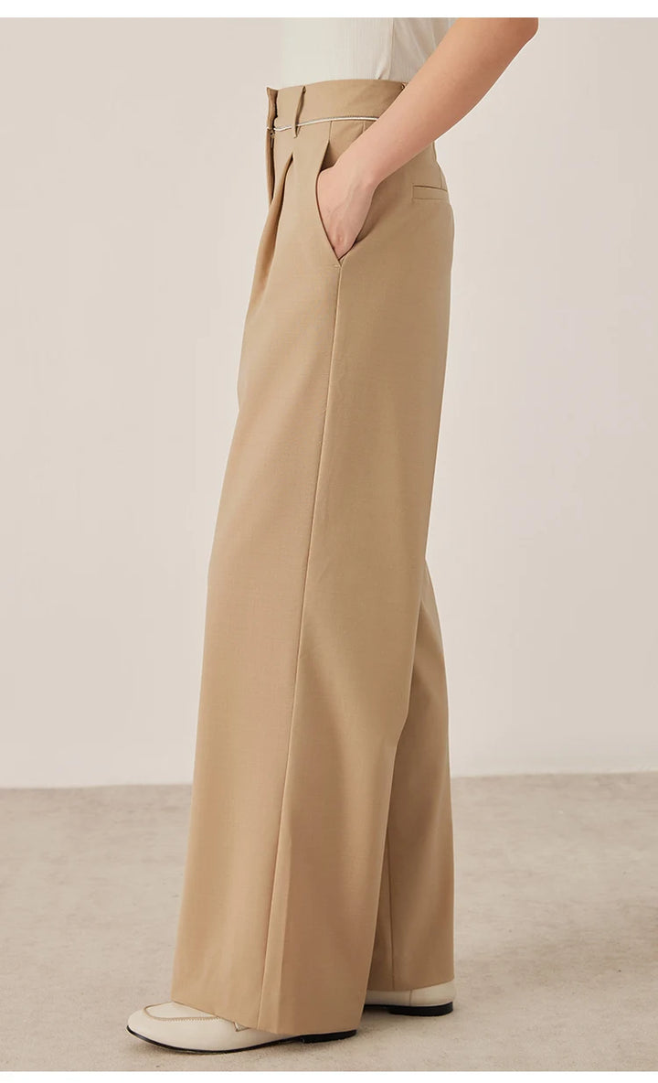 Classic Front Pleated Wool Blend Pants