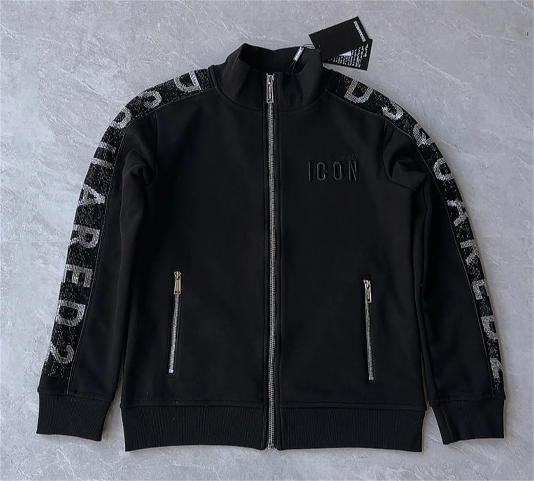 Black zip-up tracksuit jacket with &